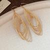 Gold Silver Long Tassel Dangle Earrings Exaggerated Ear Clip Metal Hollow Earrings  Gift