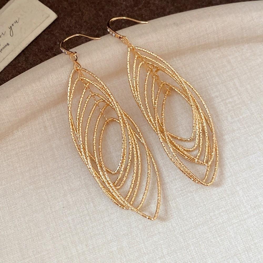 Gold Silver Long Tassel Dangle Earrings Exaggerated Ear Clip Metal Hollow Earrings Gift