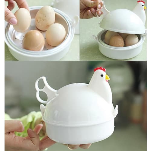 FGAJKG Chicken-Patterned Egg Boiler, Holds 4 Eggs, Microwave-Safe, Egg Steamer, Makes Soft-Boiled and Hard-Boiled Eggs, Easy, Safe, and Cute Cooking S