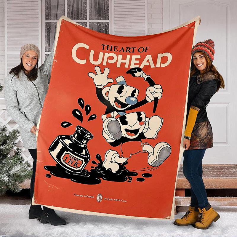 Cuphead printed throw blanket—lightweight,soft,warm;versatile blanket for all seasons—perfect as &air-conditioning throw,nap blanket