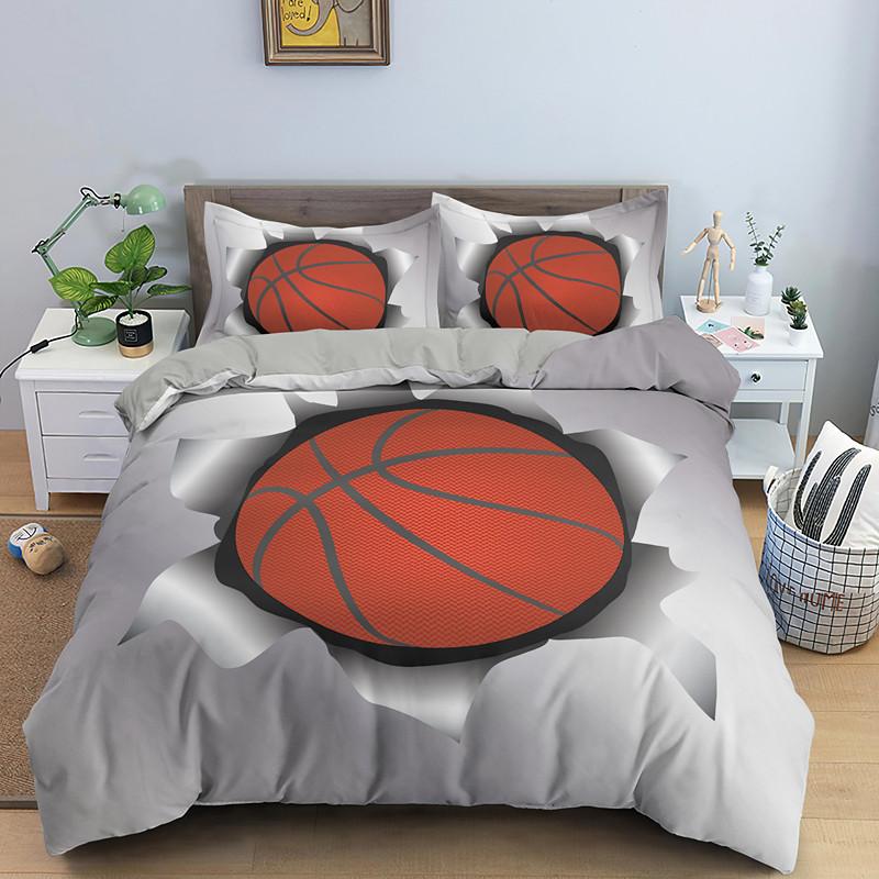 Sports Balls Duvet Cover 3D Basketball In A Hole Bedding Collection Twin For Boys Teens Room Microfiber Cool Basketball Comforter Cover
