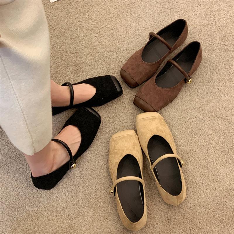 Fashion French Square Toe Mary Jane Shoes Women's Summer Low Heel Single Shoes Fashion Retro Loafers Women's Flat Bottomed Ballet Shoes