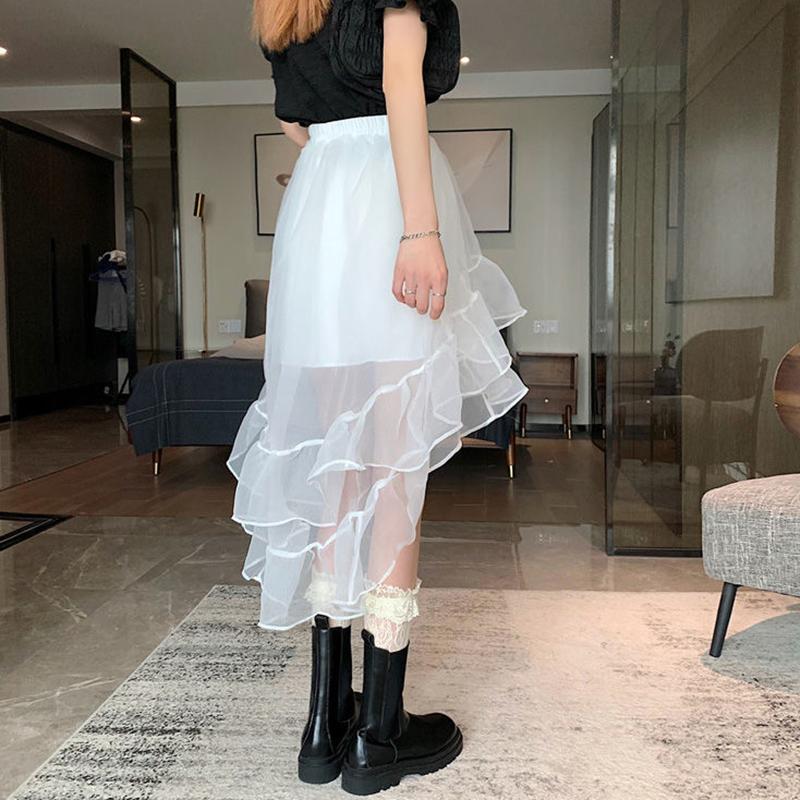 Юбки Женские нерегулярные эластичные юбки с высокой талией Летние юбки трапециевидной формы Универсальная повседневная сетчатая многоуровневая юбка