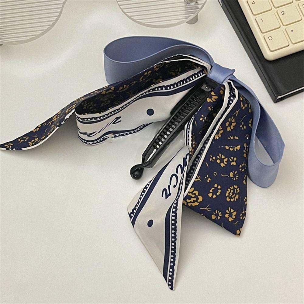 Ribbon Bowknot Hair Clip Silk Scarf Vertical Clip Elegant Bow Banana Clip Women