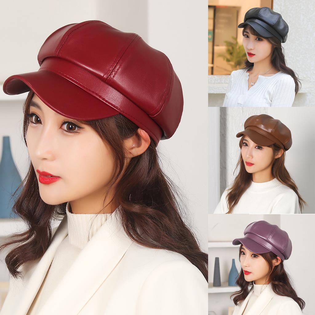 Женский кожаный берет, однотонная универсальная шляпа художника, весенняя восьмиугольная шляпа