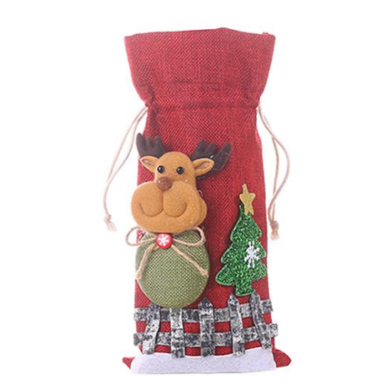 Рождественская сумка для бутылки вина с шнурком Санта-Клаус Олень Снеговик Медведь Мешковина Подарочная сумка для бутылки вина Крышка рождественского праздника Украшение бутылки вина