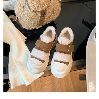 Виноград мать осень и зима новая кожа толстая подошва пушистые туфли утолщенный бархат теплые повседневные туфли бисквиты маленькие белые туфли женские