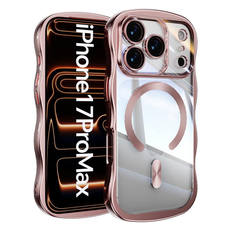 Покрытие Волнистая Рамка Магнитный Чехол Для Телефона Для iPhone 17 Pro Max 16 15 14 13 Гальванизированный Силиконовый Бампер Ударопрочный Прозрачный Мягкий Чехол