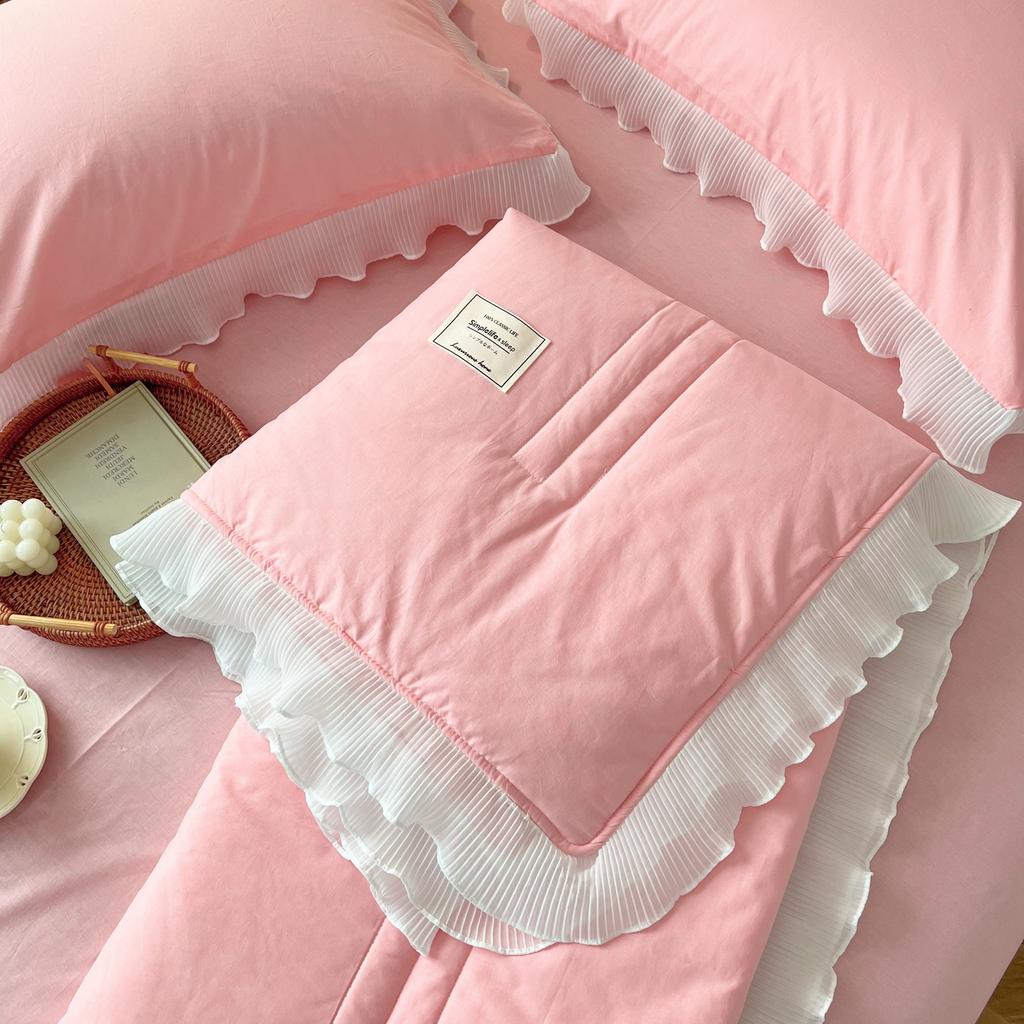 Summer Solid Thin Quilt Washable Pink Skirt Summer Bedspreads For Double Bed Comforter Microfiber Lightweight Blanket