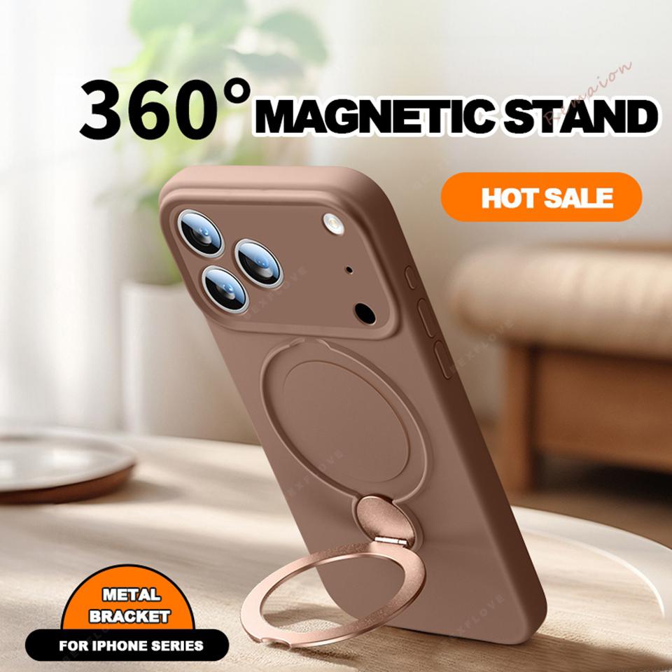 Чехол-подставка из жидкого силикона с магнитным креплением для iPhone 17 13 14 15 16 Pro Max Air Plus Magsafe Защитная крышка