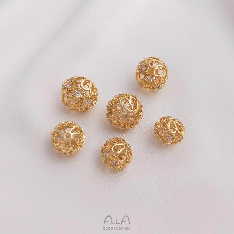 14K Gold-Filled Zirconia Flower Ball Spacer Beads for DIY Jewelry Bracelets