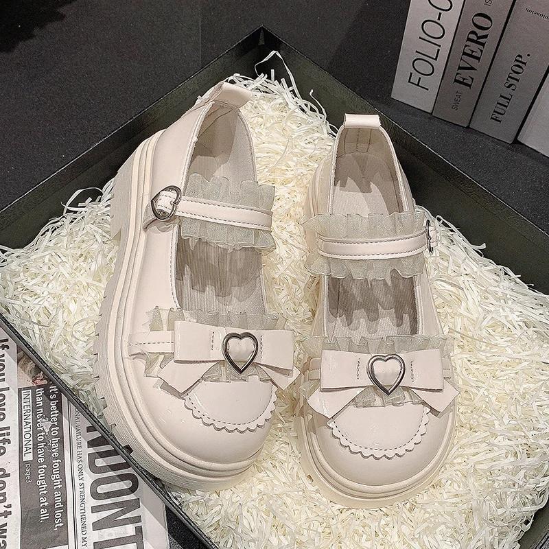 Women's Mary Jane 2024 New Fashion Buckle Pumps Spring Autumn Round Toe Solid Butterfly Knot Platform Casual Ladies Shoes