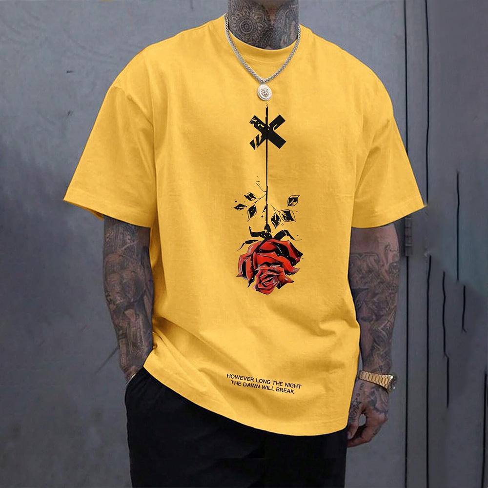 Футболка мужская с принтом в виде розы большого размера 2024 года, мягкая, с круглым вырезом, коротким рукавом, свободные мужские футболки большого размера, одежда