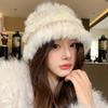 Шапка из белого кроличьего меха для женщин Новая зимняя шапка с плюшевым львом в сочетании цветов Большой обхват головы Теплая защита ушей Шапка-рыбак
