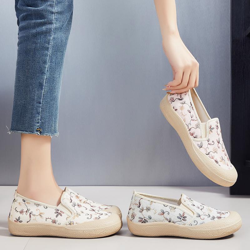 Women's Shoes Casual Shoes Summer New Style Shallow Mouth Flat Sole One Foot Comfortable Mother's Shoes Soft Sole Not Tired Feet Breathable