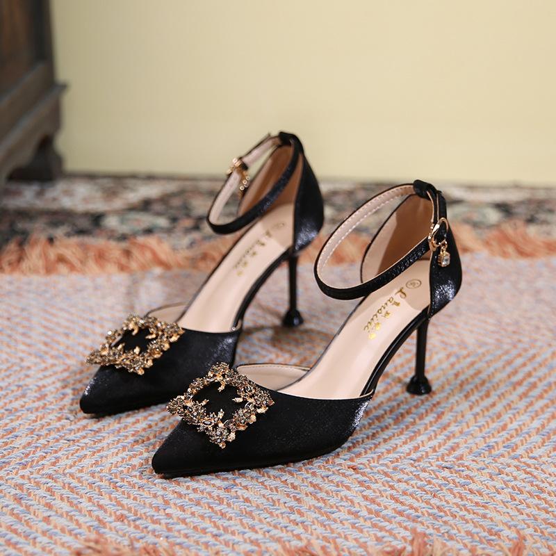 Темперамент светская львица тонкий каблук атлас полые высокие каблуки летние rhinrhine-пряжка большой размер 41-43