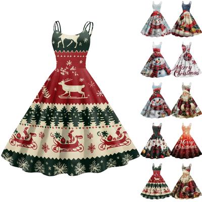Женское модное рождественское принтованное сексуальное коктейльное платье без бретелек в готическом стиле в стиле панк, винтажное платье.