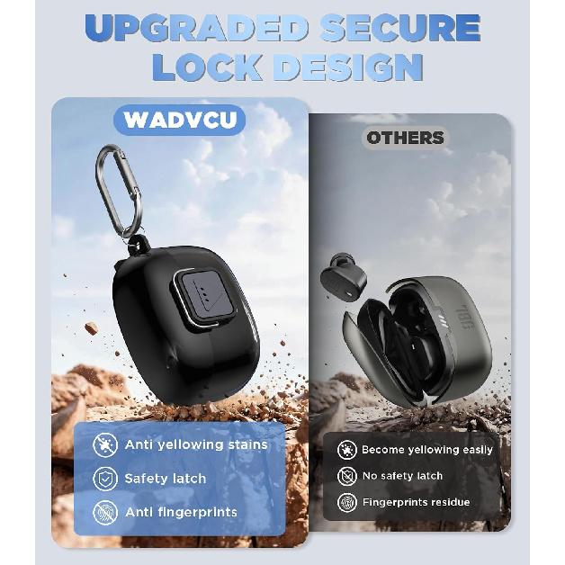 WADVCU[Upgrade Secure Lock] for JBL Tune Buds 2 Case Cover with Cleaner kit, Protective TPU Transparent Hard Shell ONLY Compatible with JBL Tune Buds