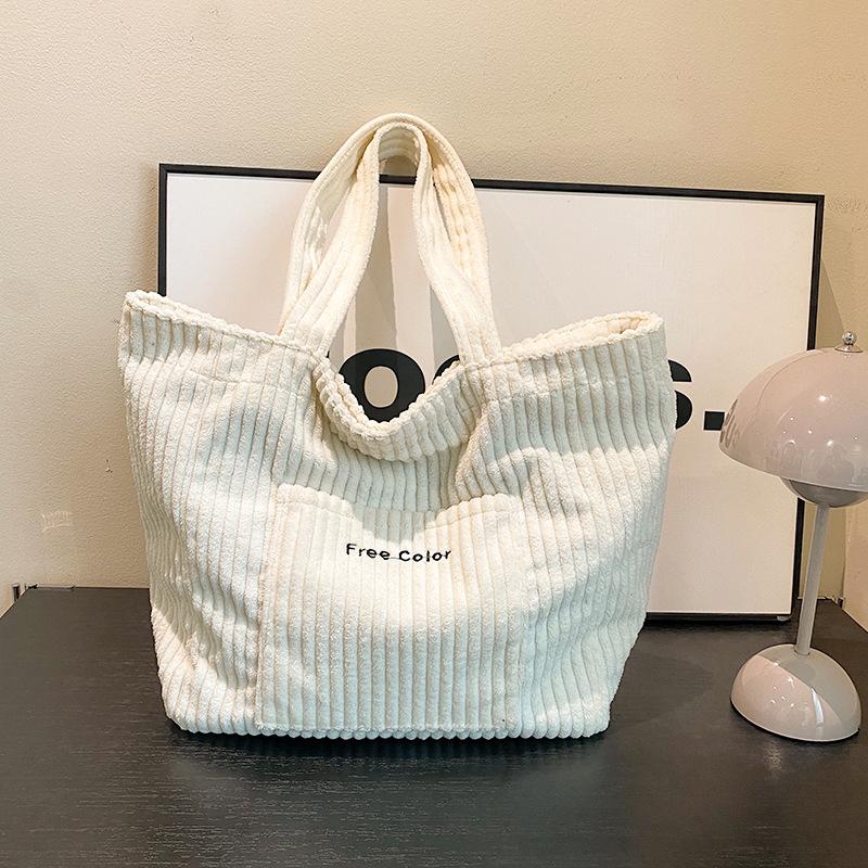 Autumn and Winter Large Capacity Women Shoulder Bag For Daily Used Corduroy Casual Tote Bags Ladies Commuting Handbags