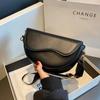 Women Vintage Solid Color Flap Small Saddle Shoulder Underarm Bag Fashion PU Leather Wide Strap Crossbody Bag