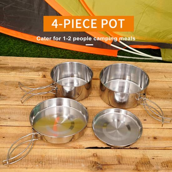 Набор посуды для кемпинга из нержавеющей стали на 44929 человек, кастрюля, сковорода, тарелка из четырех частей