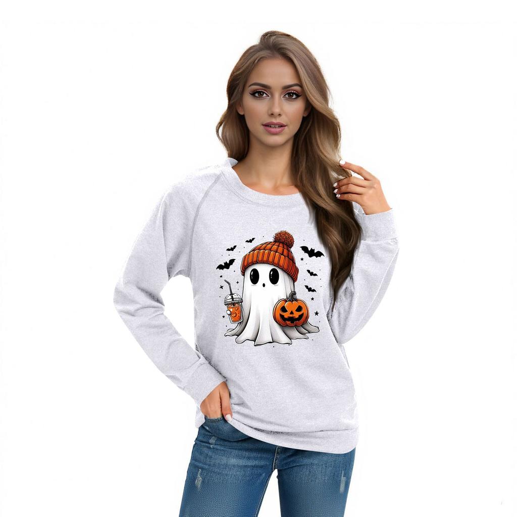 Женский повседневный реглан с круглым вырезом, длинным рукавом и принтом на Хэллоуин