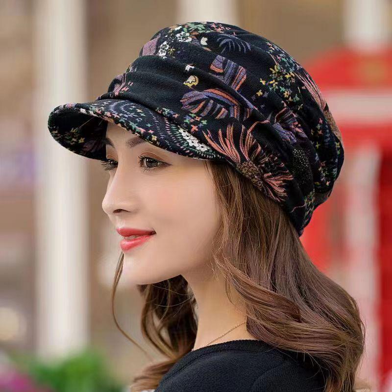 Korean Style Floral Baseball Cap – Women’s Soft Brim Ethnic Design for Autumn/Winter