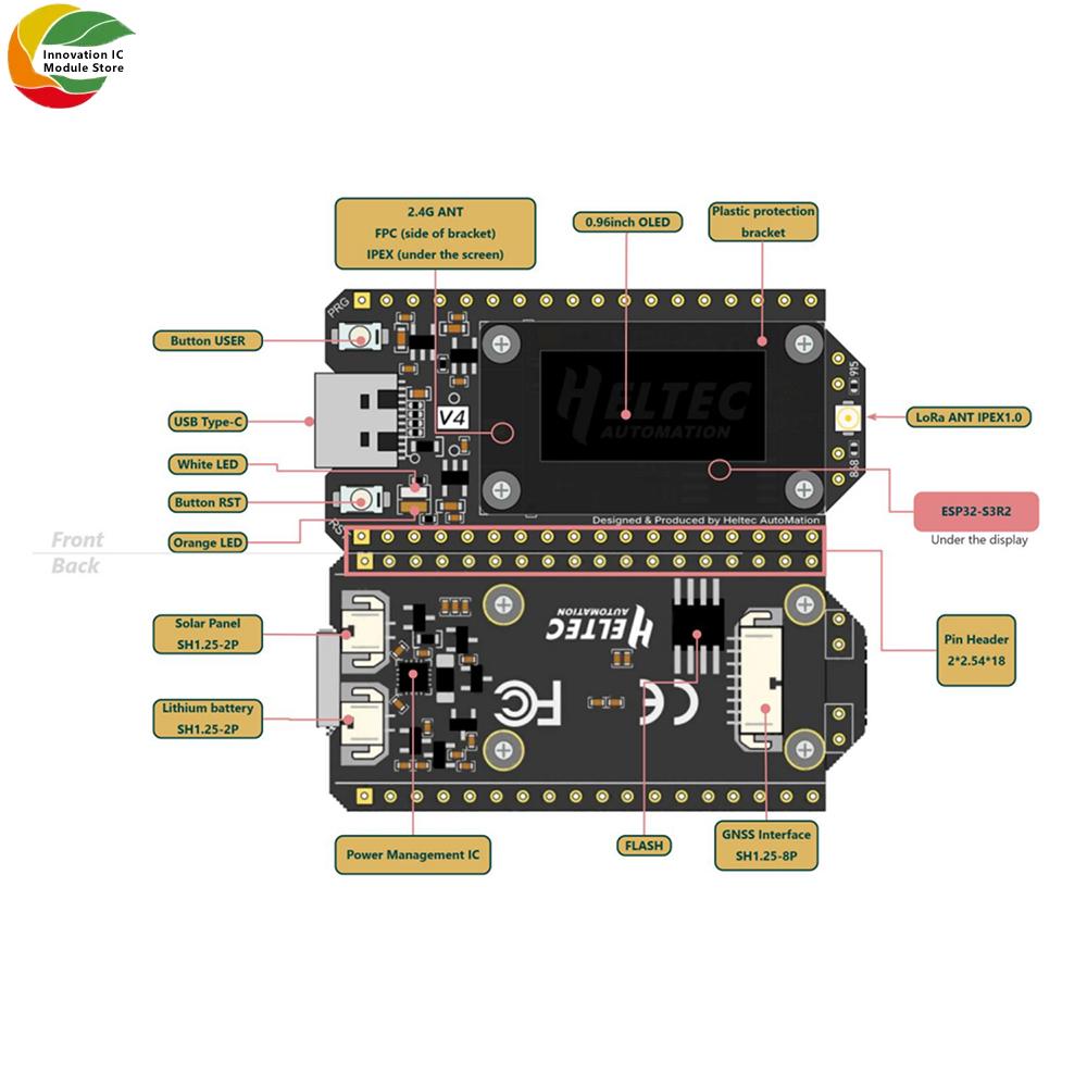 WiFi LoRa 32 V4 Development Board ESP32-S3R2 Low-Power IoT Board with 0.96-Inch OLED Screen Solar Charging Type C Interface