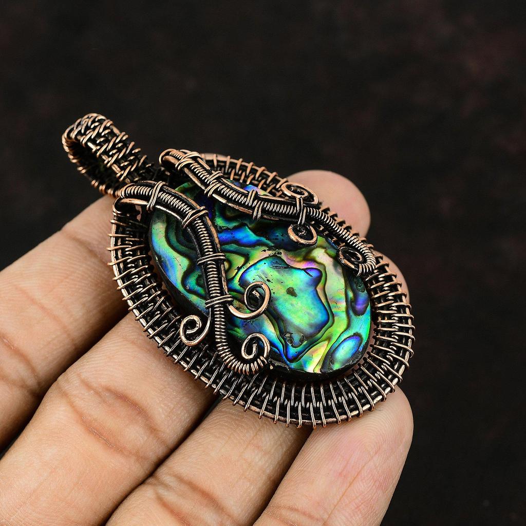 Подвеска из медной ракушки Abalone Shell, подвеска из медной проволоки, драгоценный камень в виде ракушки Abalone Shell, медная бижутерия, кулон ручной работы, подарок для него, подарок для матери