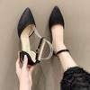 Модные туфли на низком каблуке с острым носком Простые женские туфли-лодочки с пряжкой Word Hollow Single Shoes с острым носком Толстые туфли для женщин