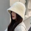 A Warm and Faceless Korean Version of A Versatile Basin Hat with A Faux Rabbit Fur Bucket Hat