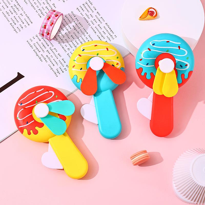 Cute Donut Manual Hand Press Fan No Battery Required Mini Cooling Toy for Kids Theme Party Giveaway Gifts