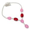 Розовый Халцедон, Гранат Драгоценный камень 925 Стерлинговое Серебро Ювелирное Ожерелье 18"