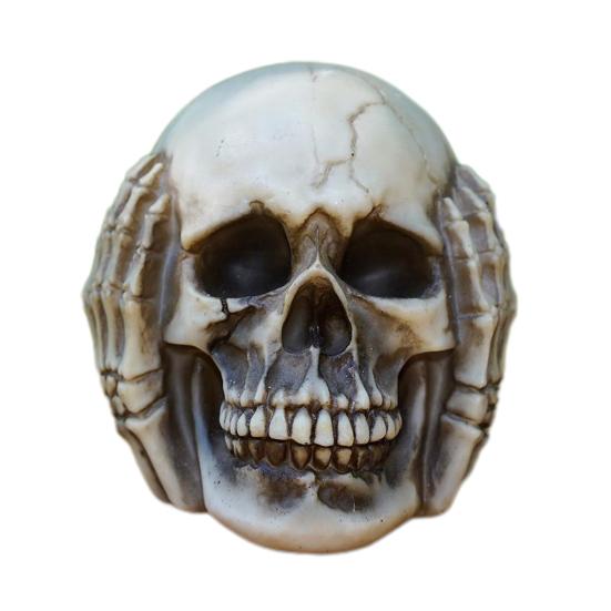 Halloween Skull Figurine See Speak Hear No Evil Resin Skeleton Head Realistic Human Skull Model Statue for Bar Home Table Decor