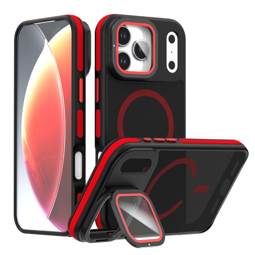 For iPhone 17 Pro Magnetic Case Skin-Touch TPU Acrylic Phone Back Cover with Lens Protector Kickstand