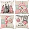 Cartoon Santa Claus Polyester Pillow Cover Christmas Sofa Cushion Cover Home Holiday Printed Cushion Cover