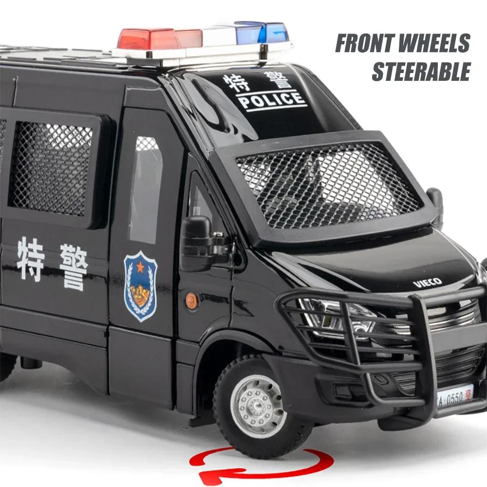 Metal Cars Toys Scale 1:24 IVECO Police Car Diecast Alloy Car Model Gift for Boys Children Kids Toy Vehicles Sound and Light