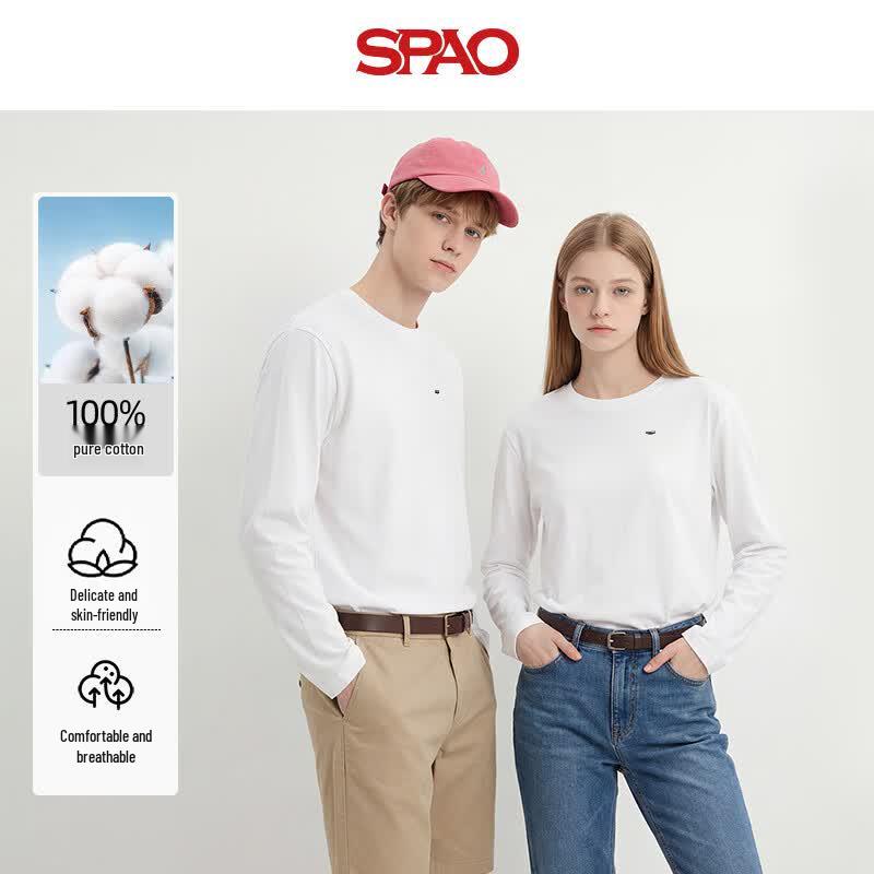 Мужская футболка SPAO в американском стиле, свободного кроя, с длинным рукавом