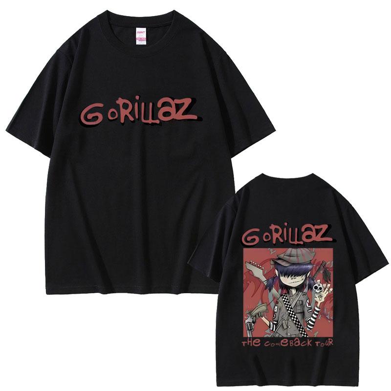 Rock Band Gorillaz The Come Back Tour Tshirt Men Women Hip Hop Fashion Oversized Streetwear Male Gothic Punk Short Sleeve Tees