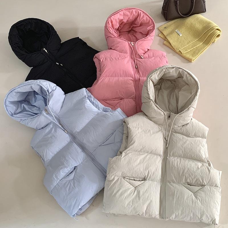 Women's Puff Cotton Vest Autumn and Winter Short Hooded Down Cotton Vest Thickened Loose Outer Vest Women's Vest Batch