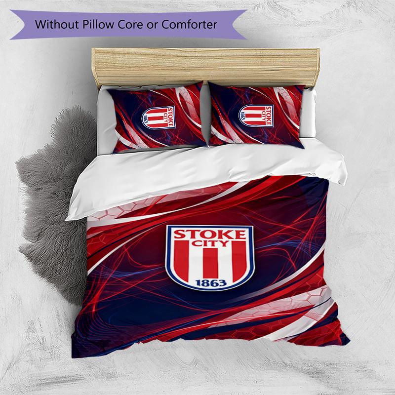 Stoke City Football Printed 3 Pieces Bedding Set, Comfortable Skin Friendly Bedroom Duvet Cover Set