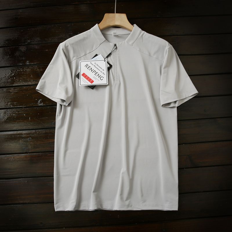 American Orders Moisture-Wicking and Sweat-Wicking Cool-Feeling Ice Silk High-Elastic Summer Men's Sports Breathable Half-Zip Short-Sleeved T-Shirt