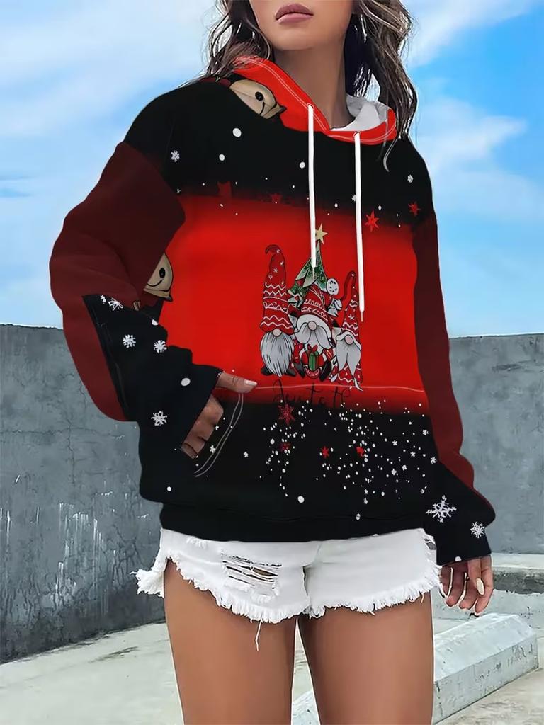 New autumn and winter long sleeved warm hoodie, 3D Christmas printed pullover, long sleeved hooded casual top