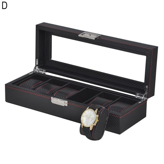 Watch Organizer Box with Glass Lid 3/5/6 Slots Men Women Watch Display Case Faux Leather Wristwatch Holder with Removable Pillows