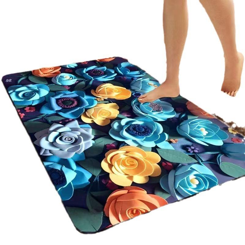 Three-dimensional Flower Floor Mat Bathroom Diatomaceous Mud Non-slip and Dirty Quick Drying Floor Mat Household Suction Carpet