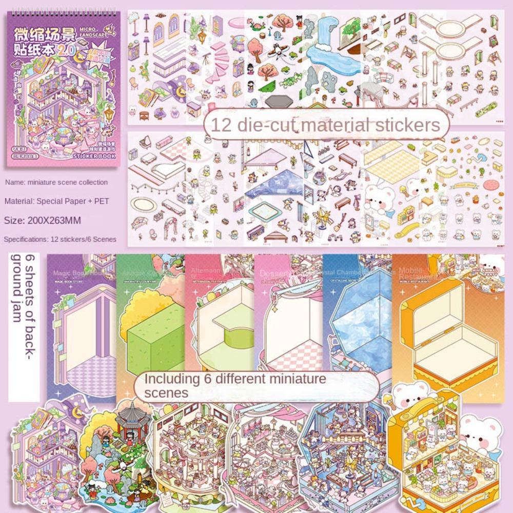 Visual Stacking Miniature Scene Collection PET 3D Pocket Cabin Scene Stickers Kids