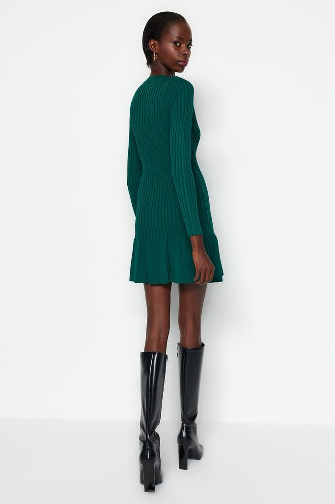 Women's Fashion New Dress Emerald Green Mini Knitwear Crew Neck Dress