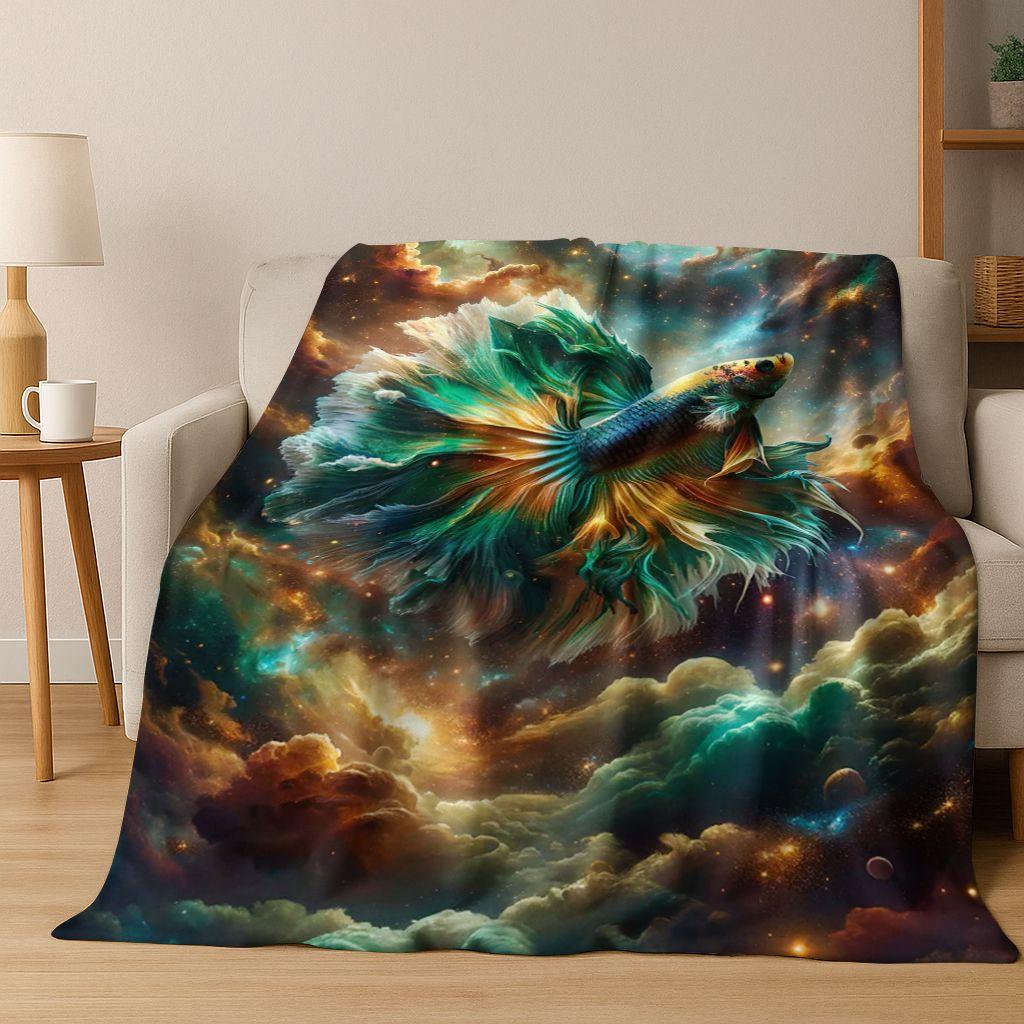 Роскошное Мультяшное Фланелевое Одеяло с Рыбами Кои и Инь-Ян, Уютное Мягкое Плед для Дома, Спальни, Кровати, Дивана, Подарок Ребенку