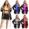 Women Boxer Costume V Neck Tank Top Skirt Hooded Coverup Robe Belt Set Boxer Outfit Halloween Cosplay