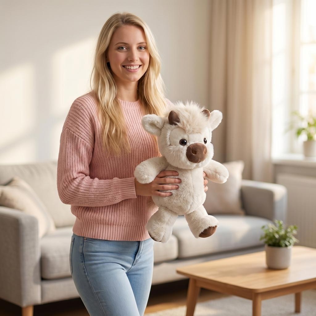Highland Cow Plush Toy Soft Stuffed Animal with Fluffy Fur and Horns for Kids and Adults Cuddly Plushie for Home Office Decor Gift